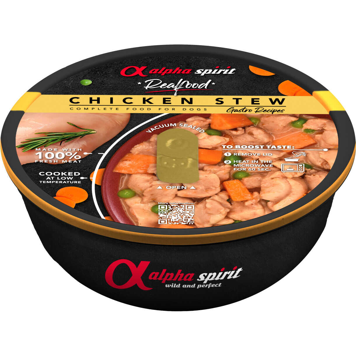 280 g Alpha Spirit Real Food (kylling) færdigmad til hunde