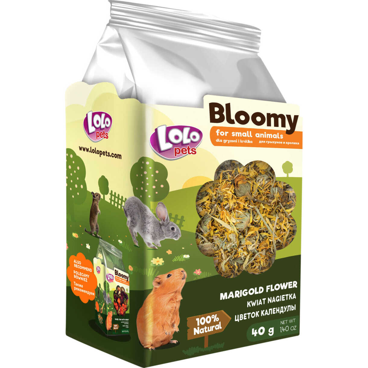 40 gr Lolo Bloomy Snack med morgenfrue blomster til kaniner og gnavere