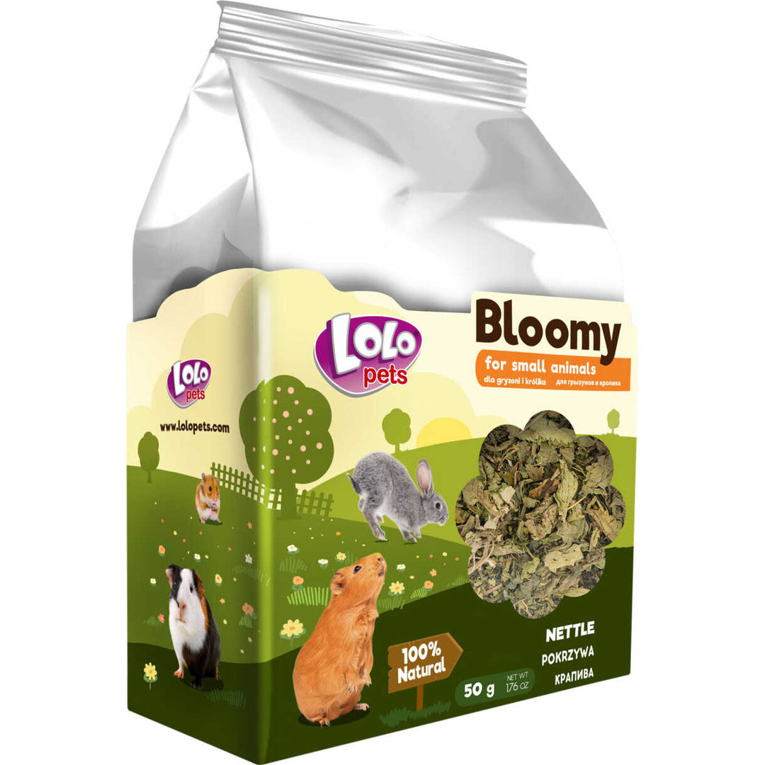 50 gr Lolo Bloomy Snack med brændenælde blade til kaniner og gnavere