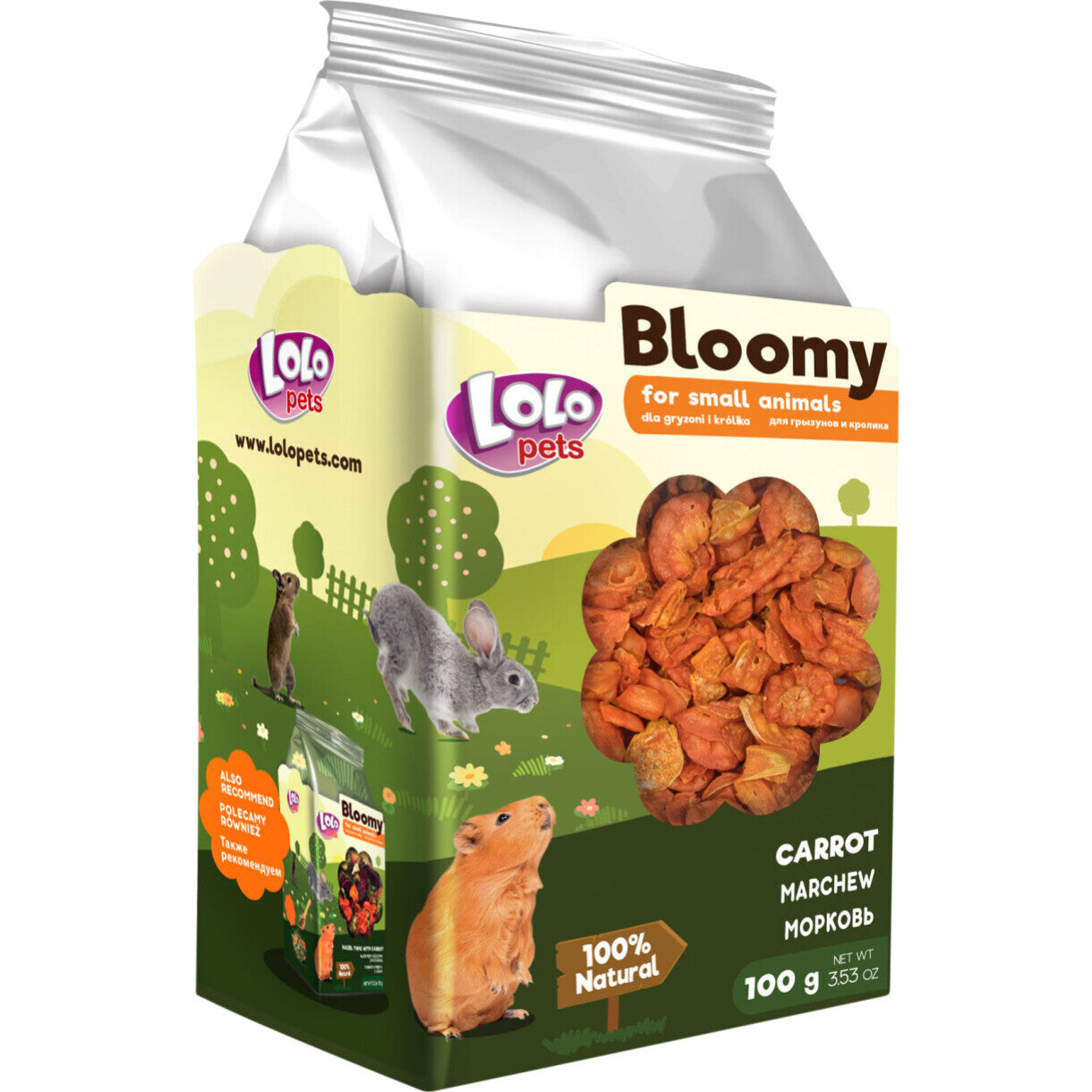 100 gr Lolo Bloomy Snack med tørret gulerødder til kaniner og gnavere