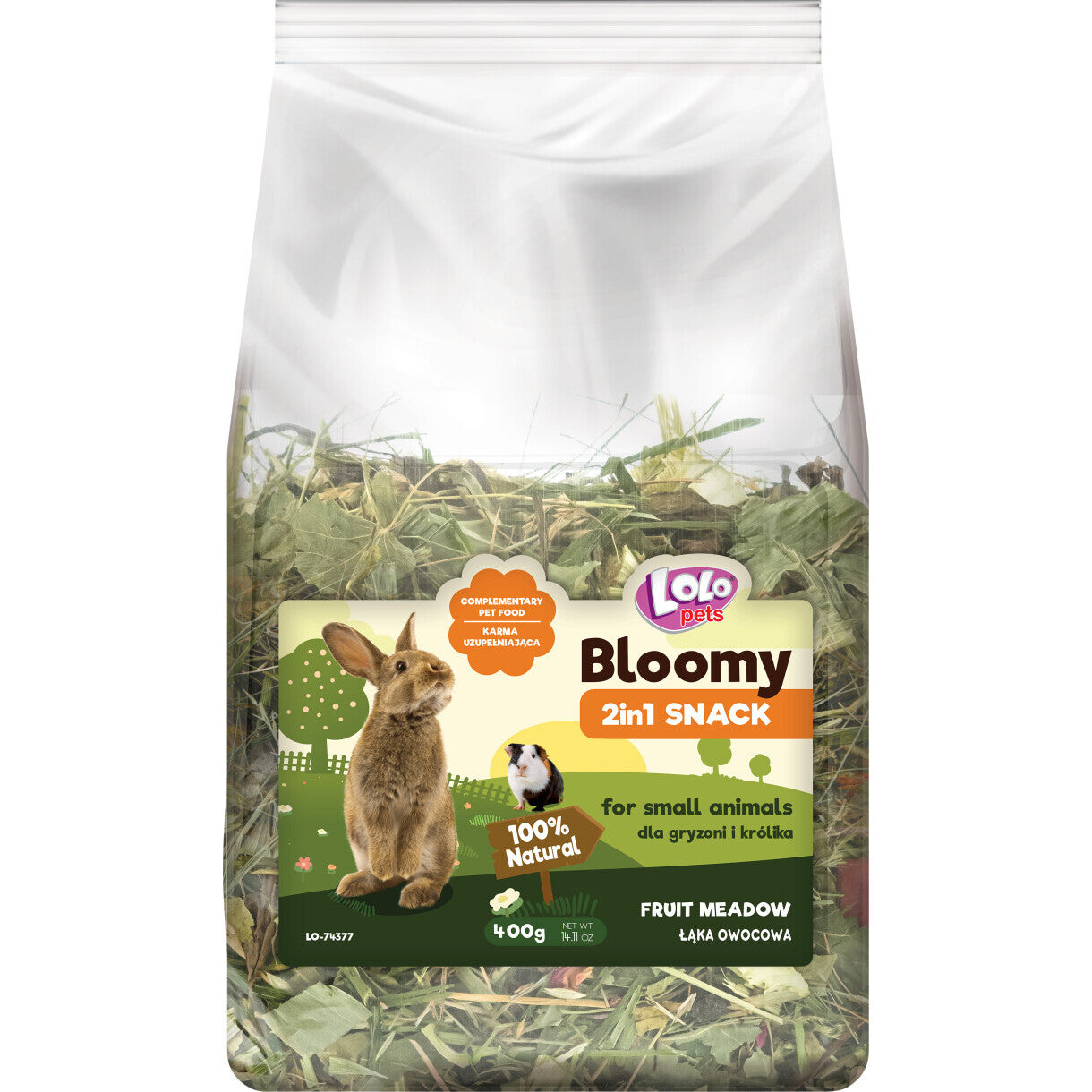 400 gr Lolo Bloomy 2 in1 Snack med urter og hø til kaniner og gnavere