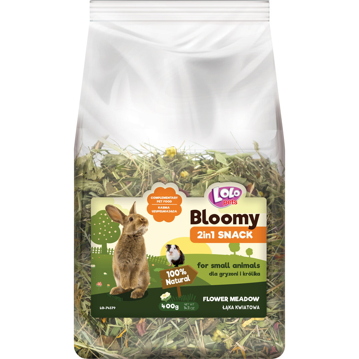 400 gr Lolo Bloomy 2 in1 Snack med blomster og hø til kaniner og gnavere