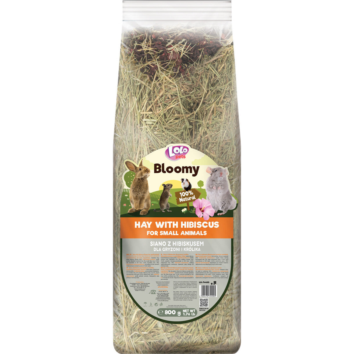 800 gr Lolo Bloomy hø med hibiscus til kaniner og gnavere