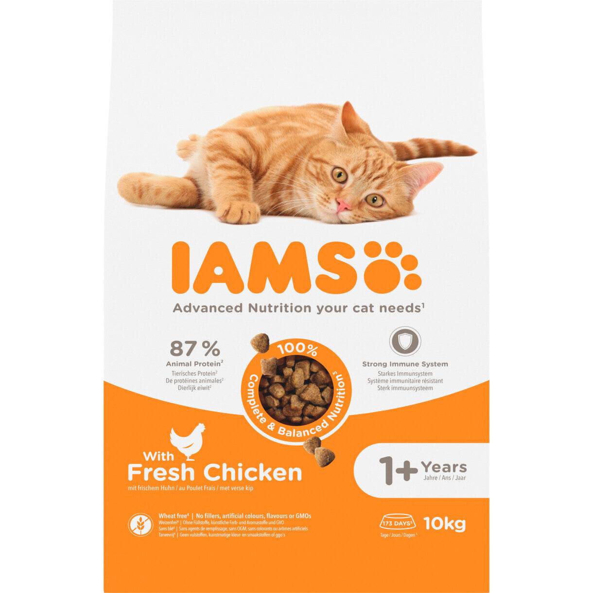 10 kg Iams Vitality kattefoder voksne katte med kylling fra 1 til 6 år