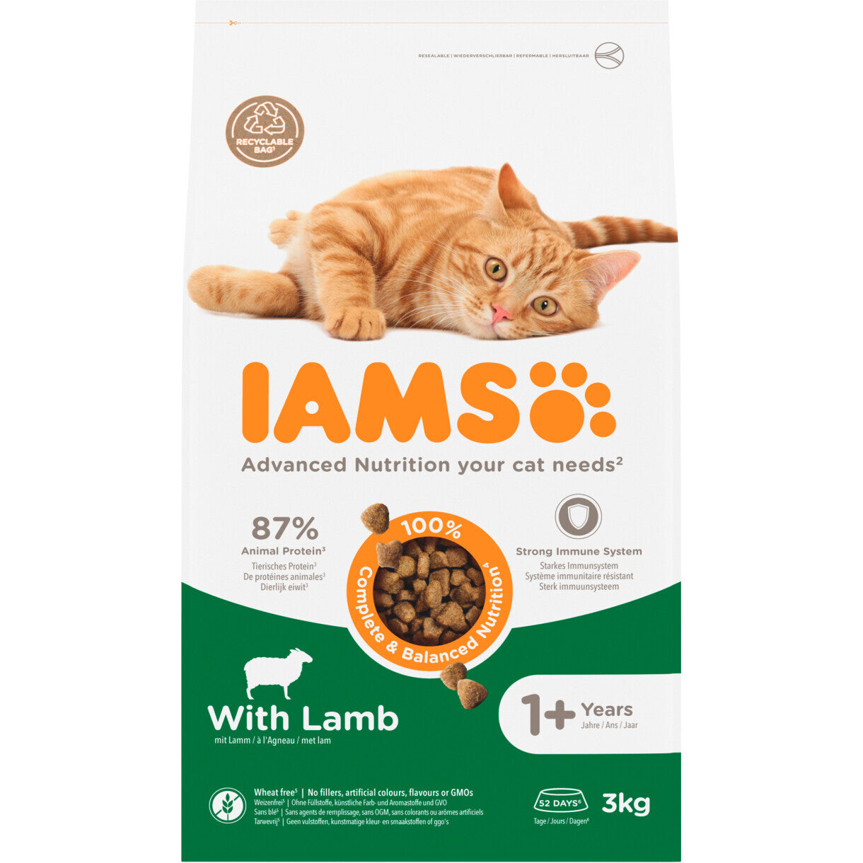 3 kg Iams Vitality kattefoder med lam til voksne katte