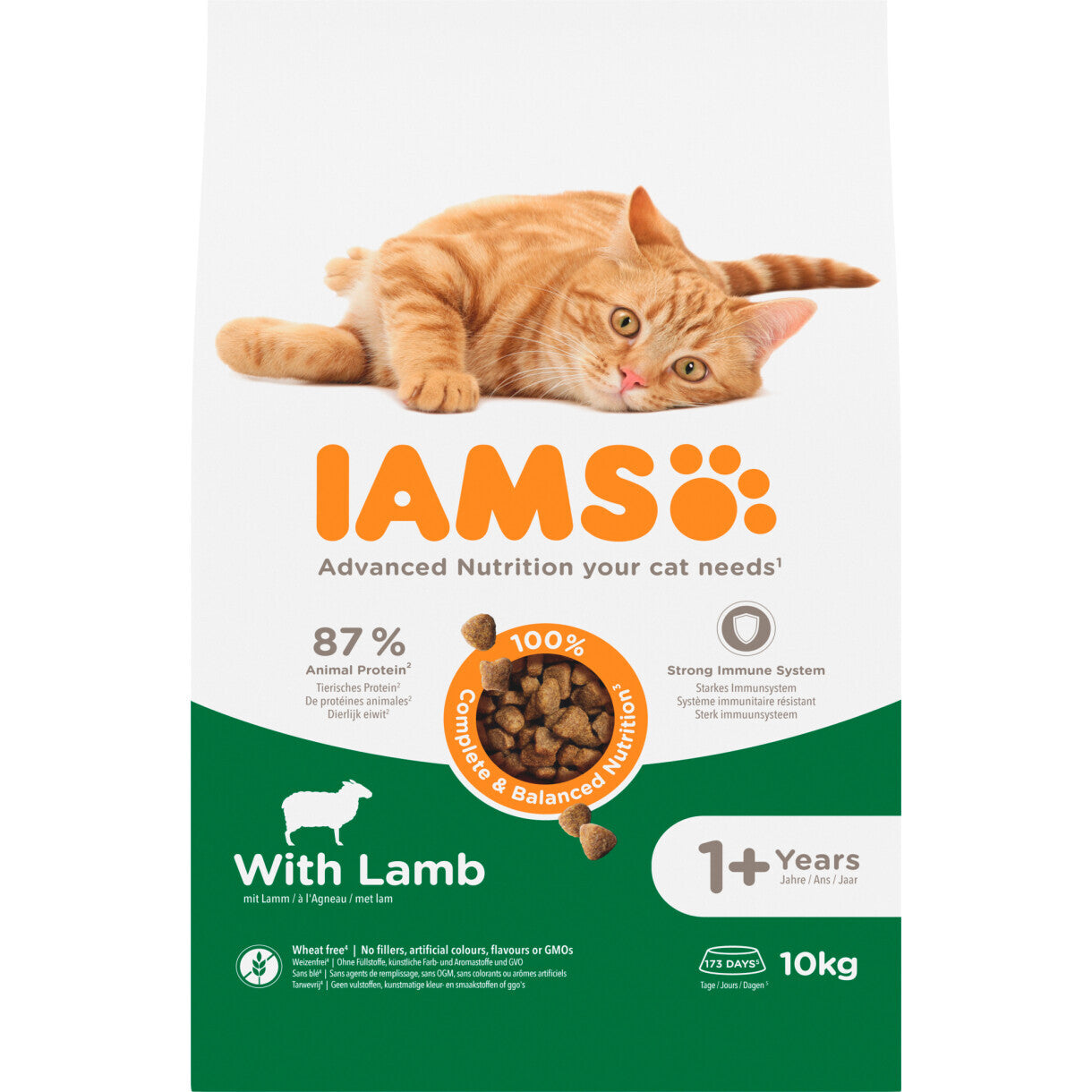10 kg Iams Vitality kattefoder med lam til voksne katte