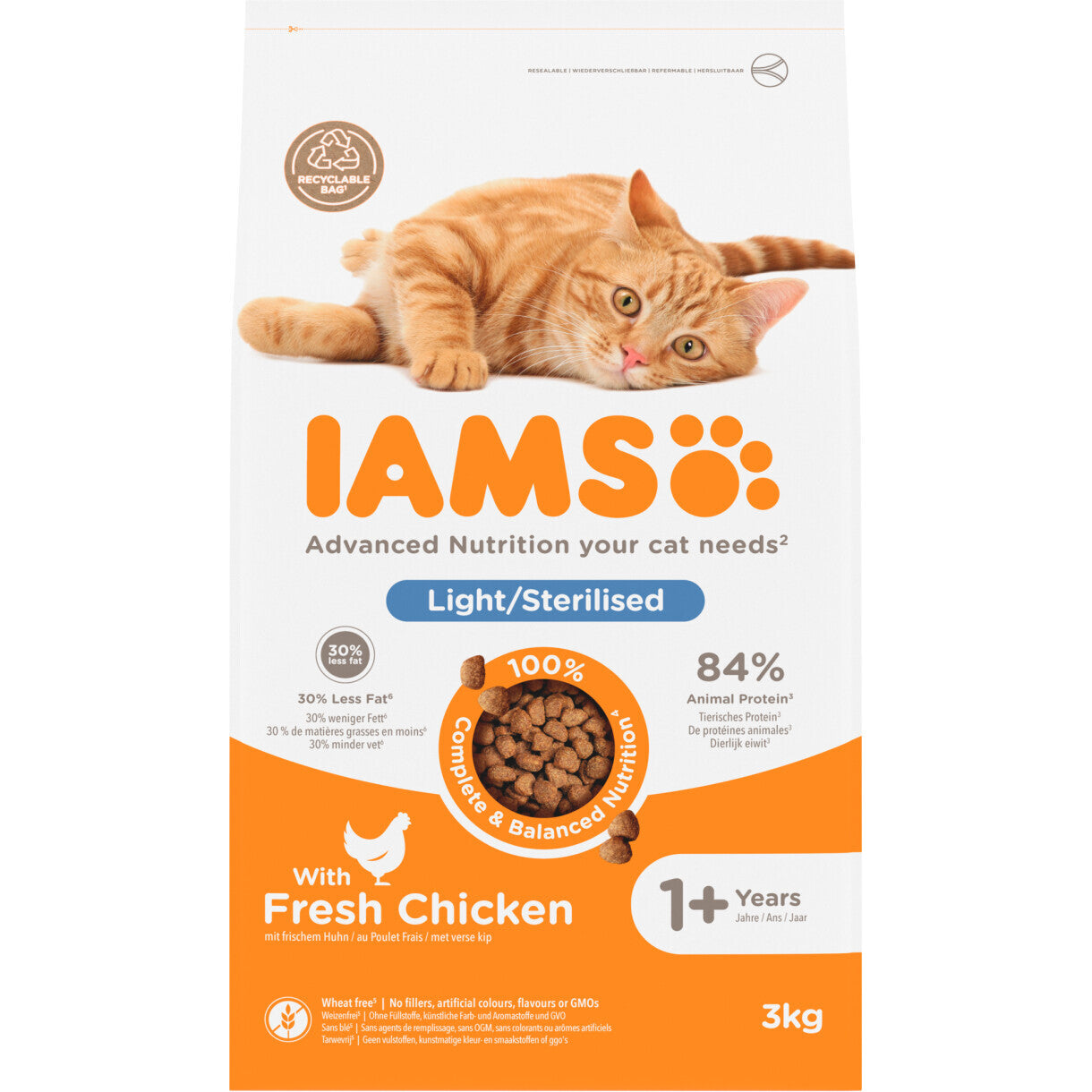 3 kg Iams Vitality kattefoder til steriliserede katte - fra 1 år