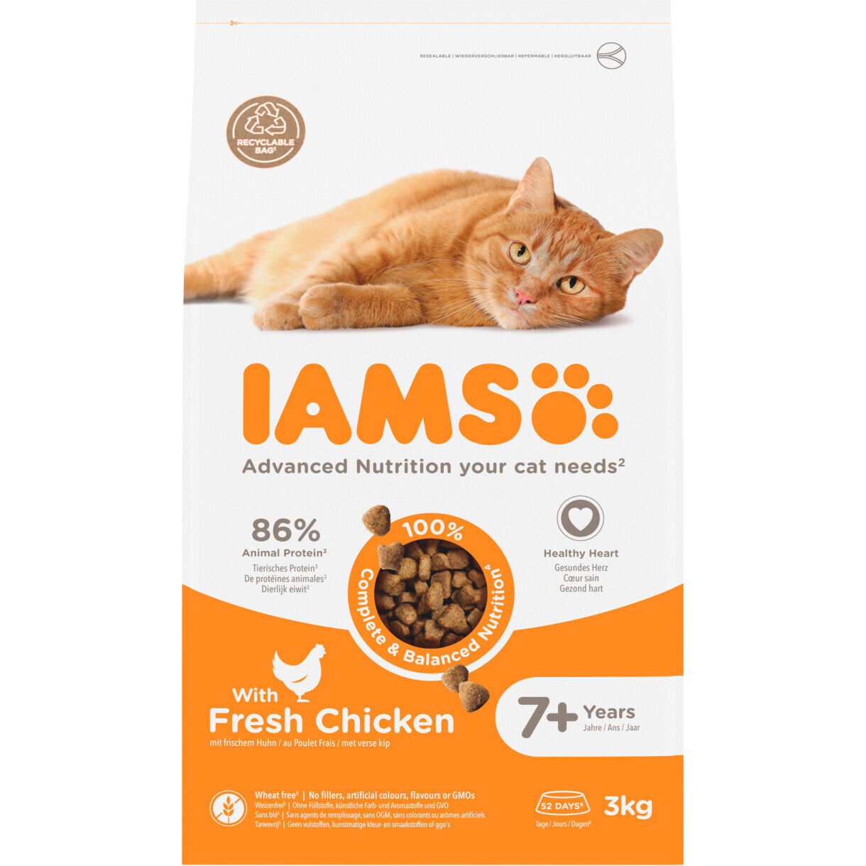 3 kg Iams Vitality kattefoder til senior katte - fra 7 år - med kylling