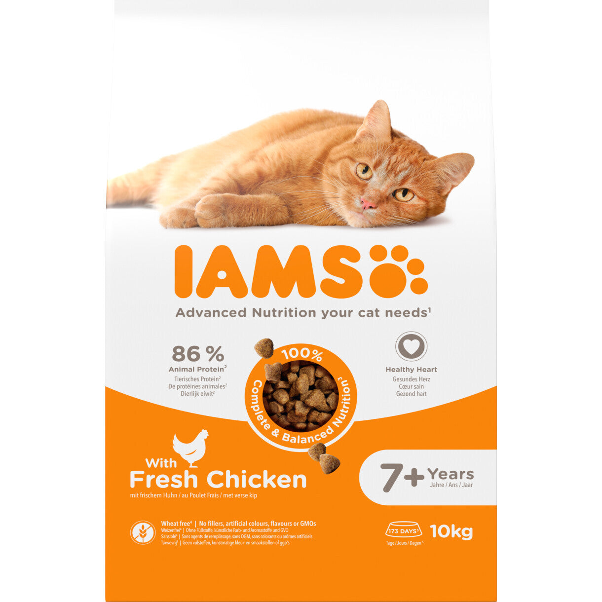 10 kg Iams Vitality kattefoder til senior katte - fra 7 år - med kylling