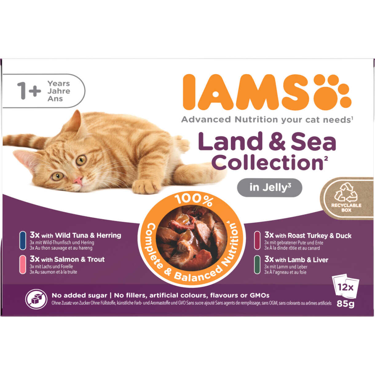 12 x 85 gr Iams DELIGHT katte vådfoder - Kød og fisk i gele - menukasse