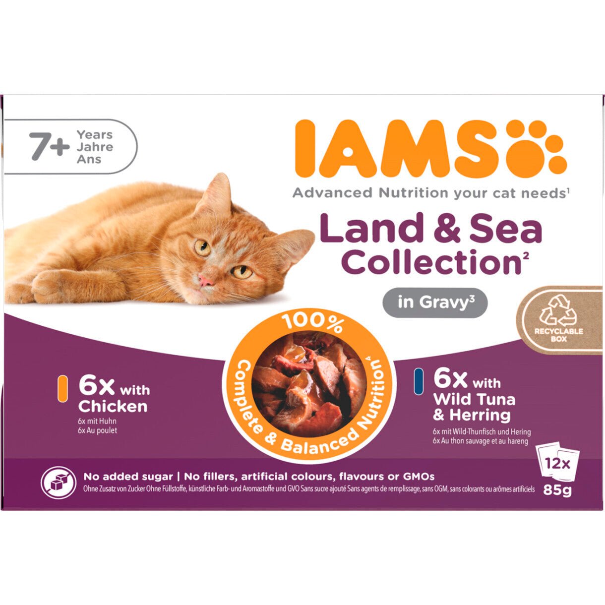 12 x 85 gr Iams DELIGHT Senior katte vådfoder - Kylling og fisk i sovs - menukasse