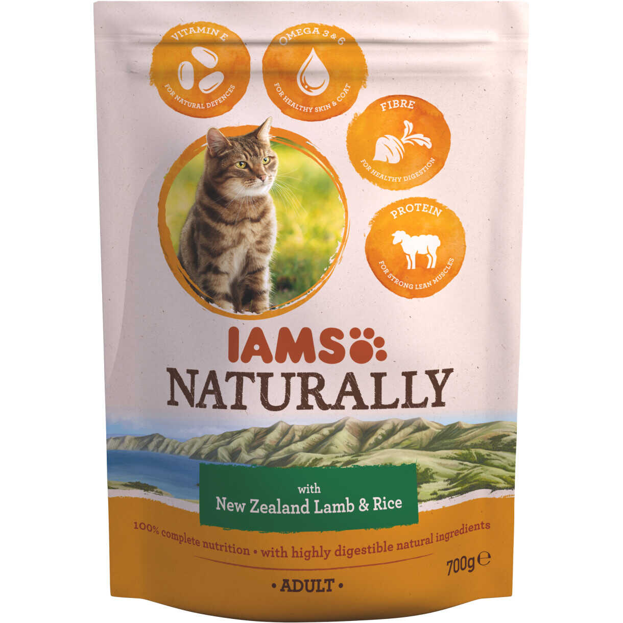 Iams kattefoder Naturally med lam til voksne katte fra 1 til 6 år