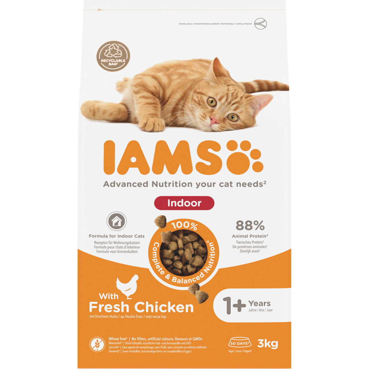 3 kg Iams Vitality kattefoder til indendørs katte fra 1 år
