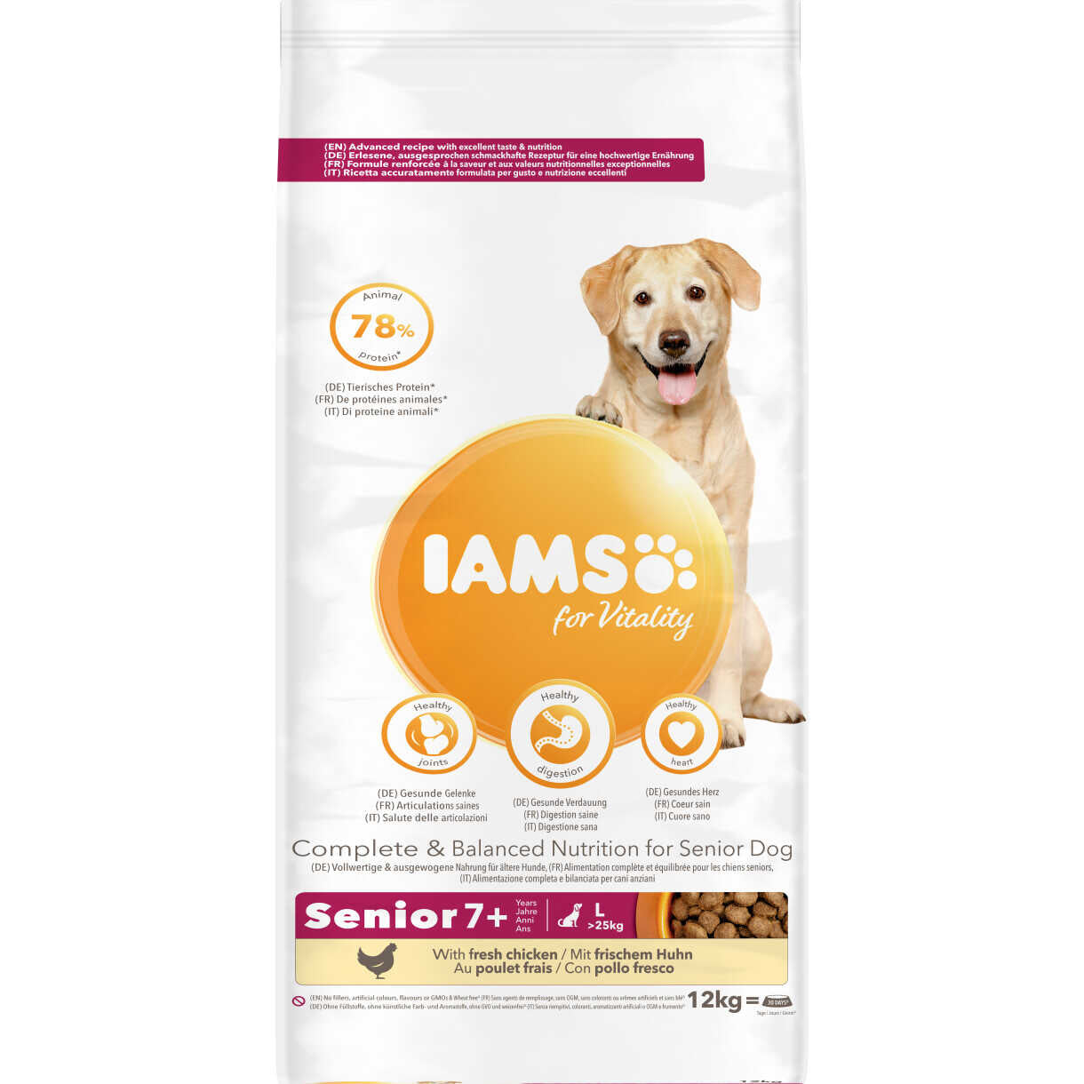 12 kg Iams Vitality Dog Senior Large breed hundefoder med kylling