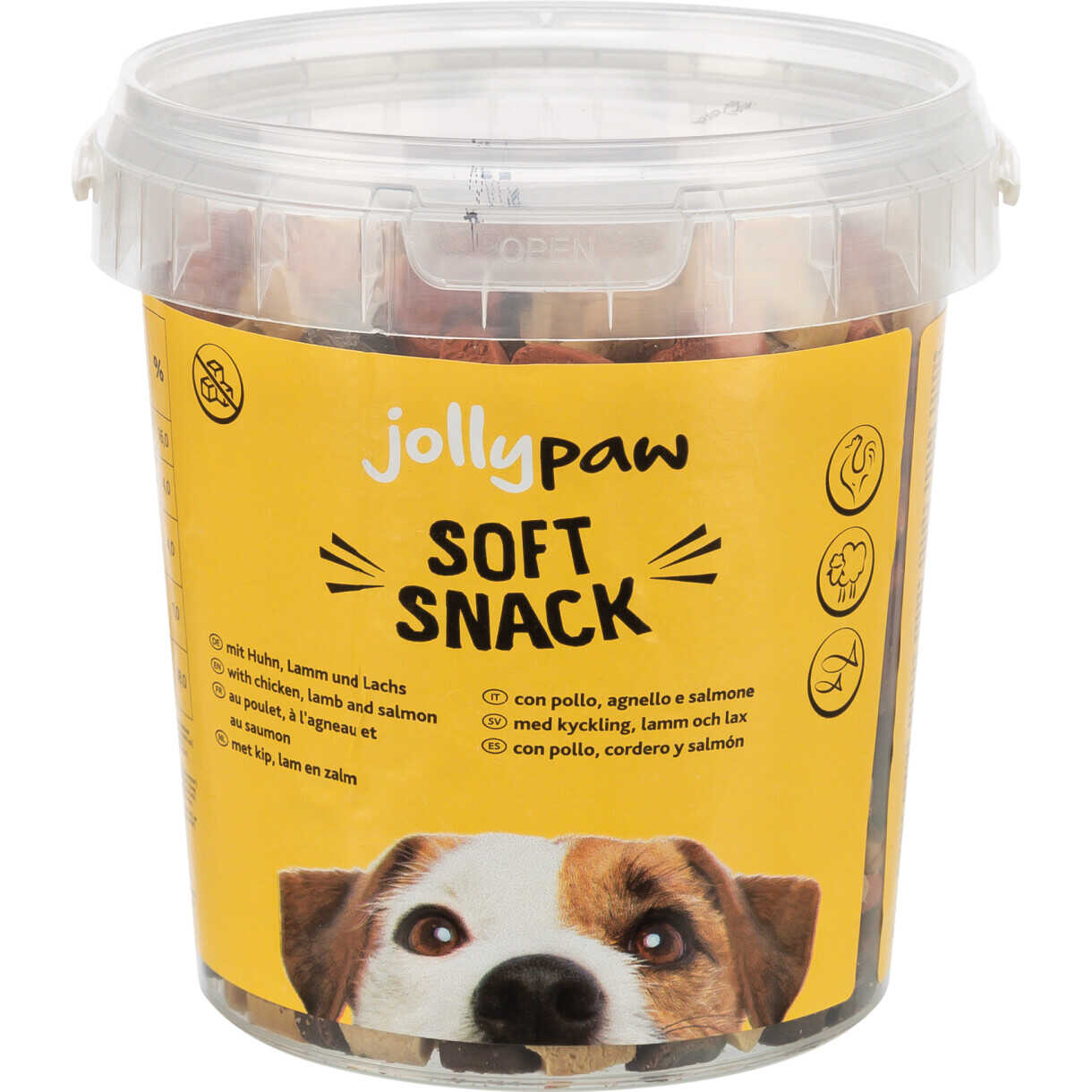 Jolly Paw Soft snack mix med kylling, lam og laks Spand, 500 g