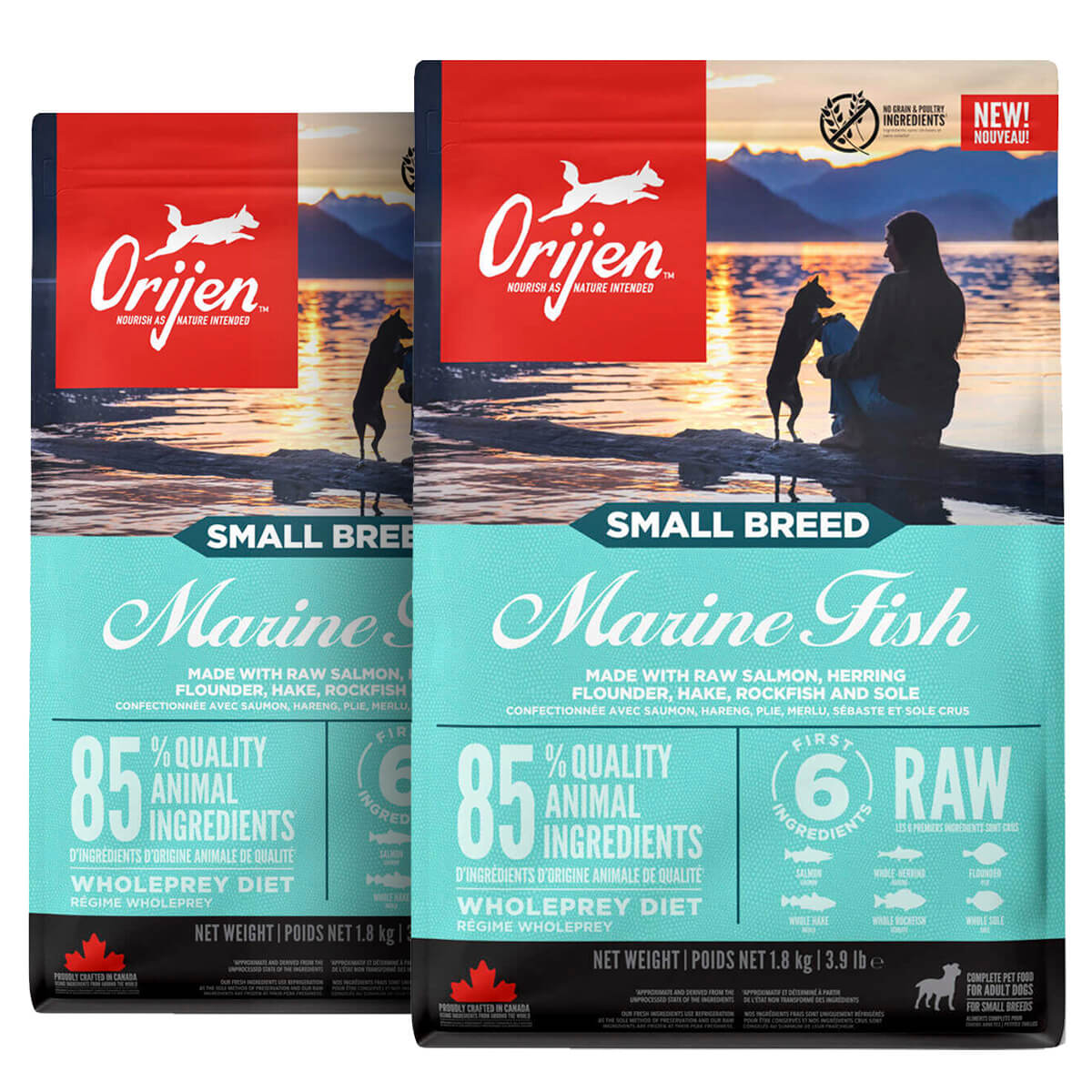 2 x 4,5 kg. Orijen Adult Small Breed hundefoder med fisk