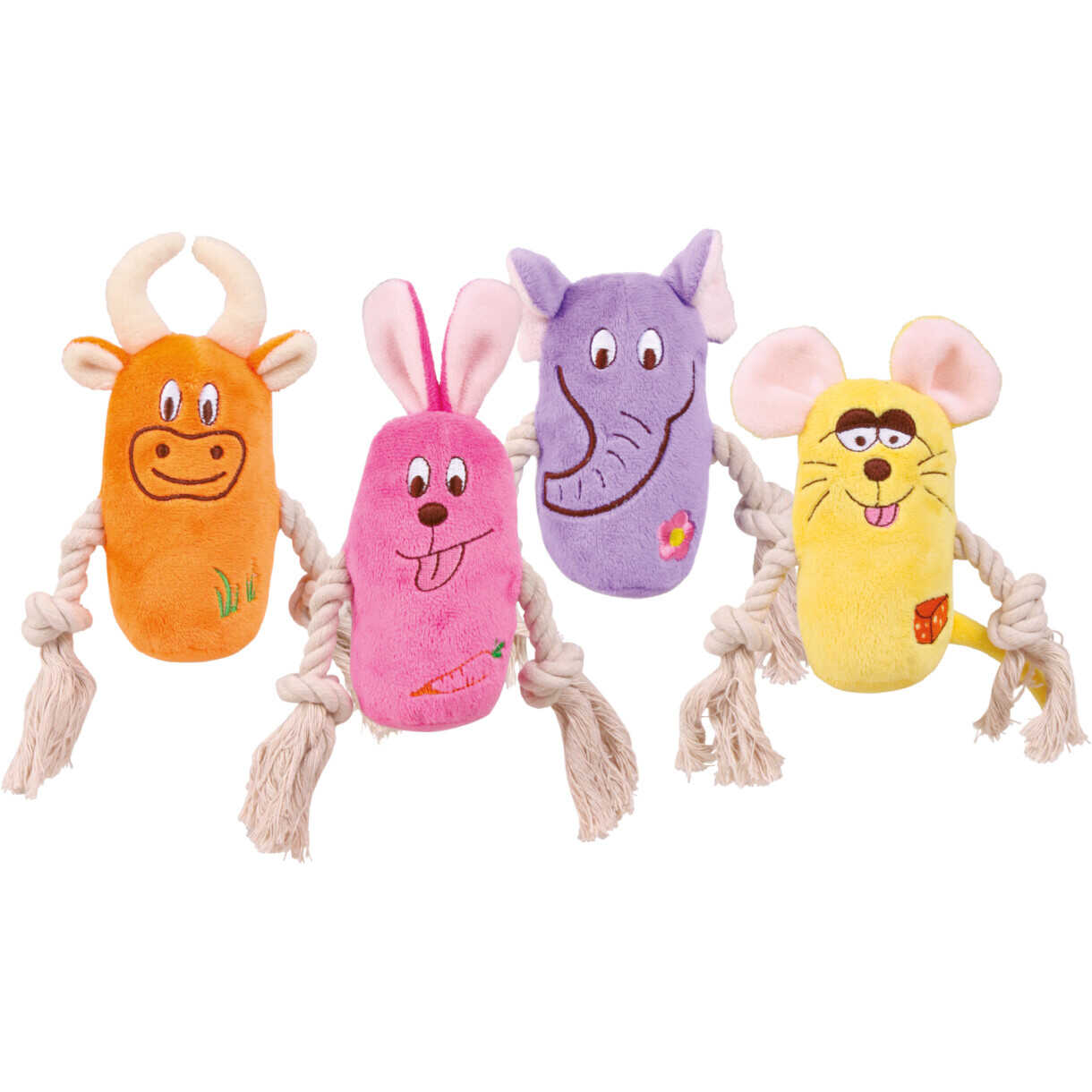 Trixie hundelegetøj Plysdyr med reb og lyd 13 cm - assorteret farver