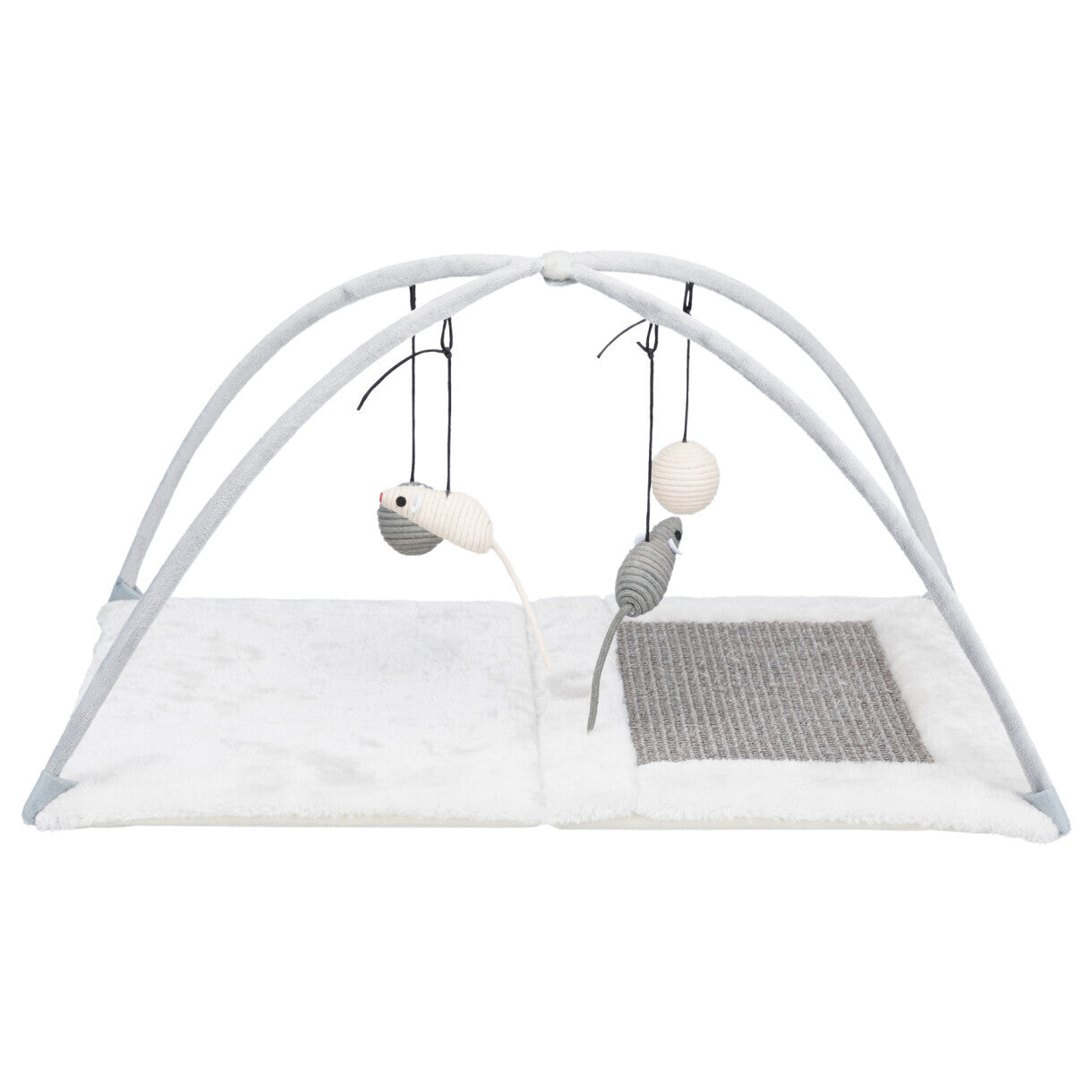 Trixie Kradsemåtte med legetøj på snor 60 x 33 x 42 cm grå og lysegrå