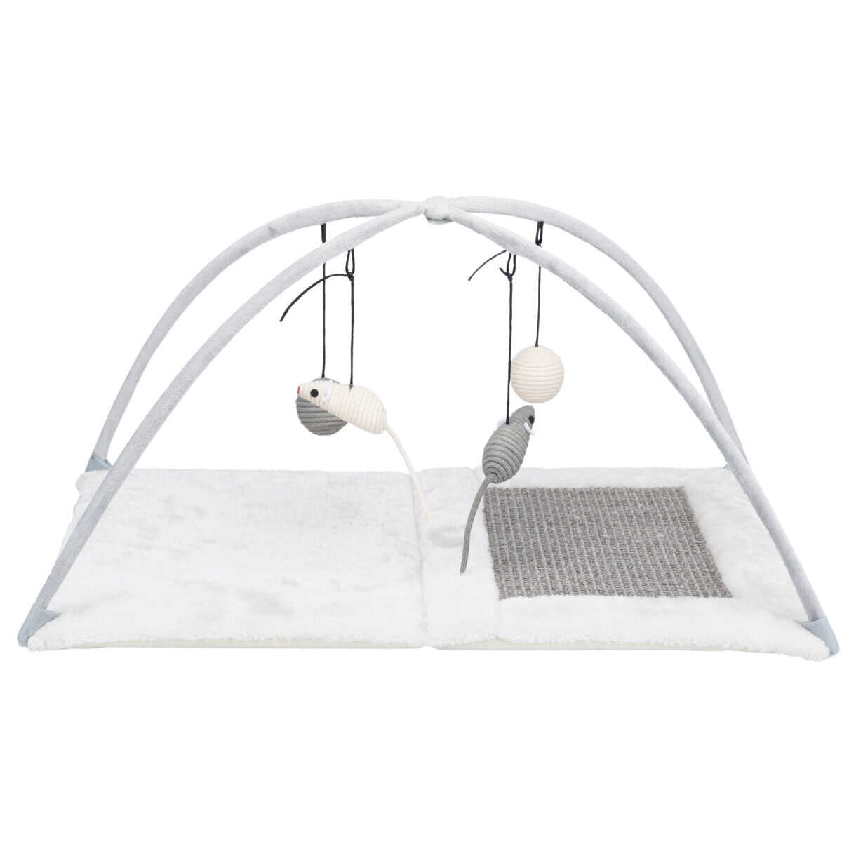 Trixie Kradsemåtte med legetøj på snor 60 x 33 x 42 cm grå og lysegrå