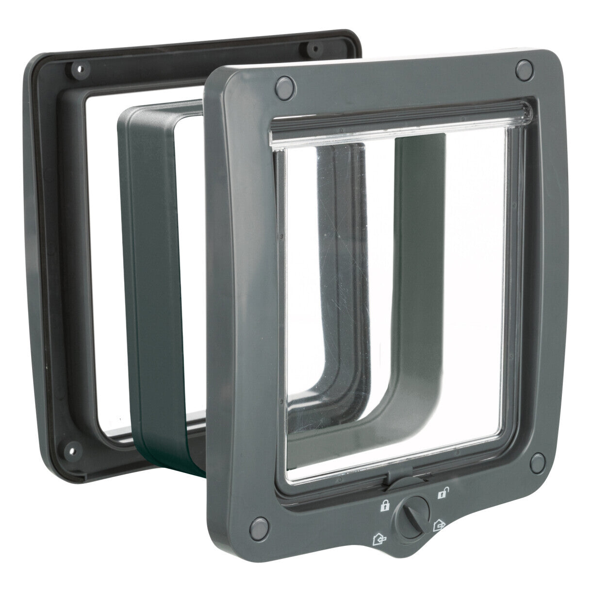 Trixie 4-vejs Kattedør nr 8 med tunnel XL 24 x 28 cm grå