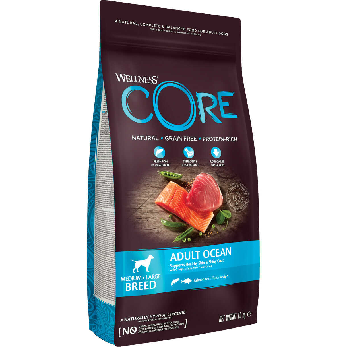 1,8 kg CORE hundefoder til alle hunde størrelser med laks og tun - kor ...