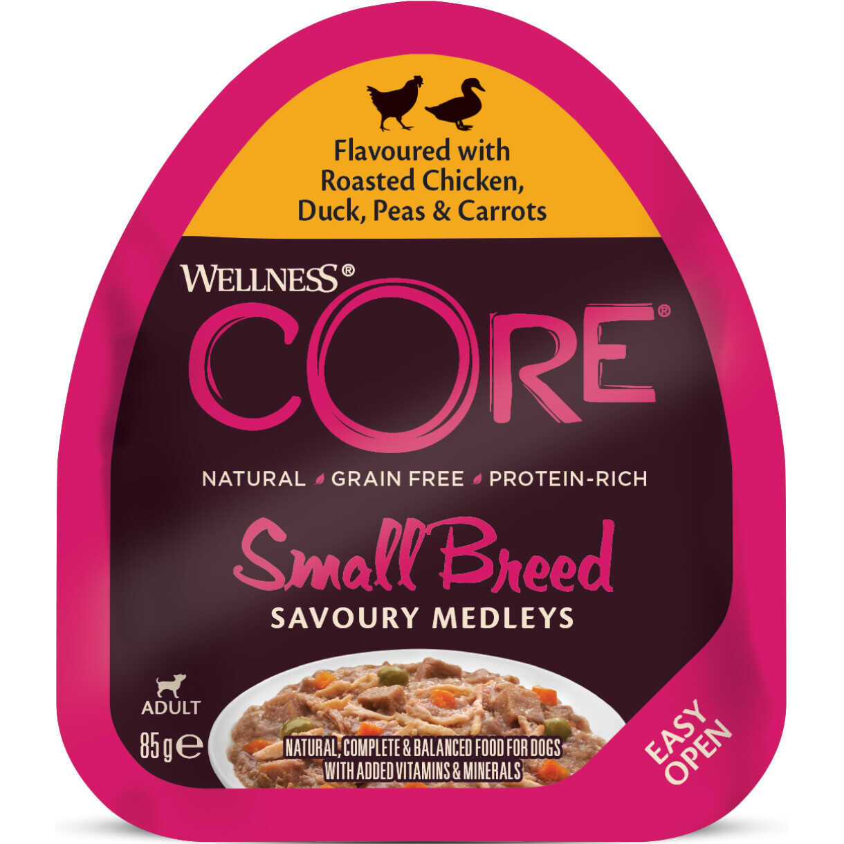 85 gr CORE hundevådfoder til mindre hunde med kylling - and og grønsager - kornfri