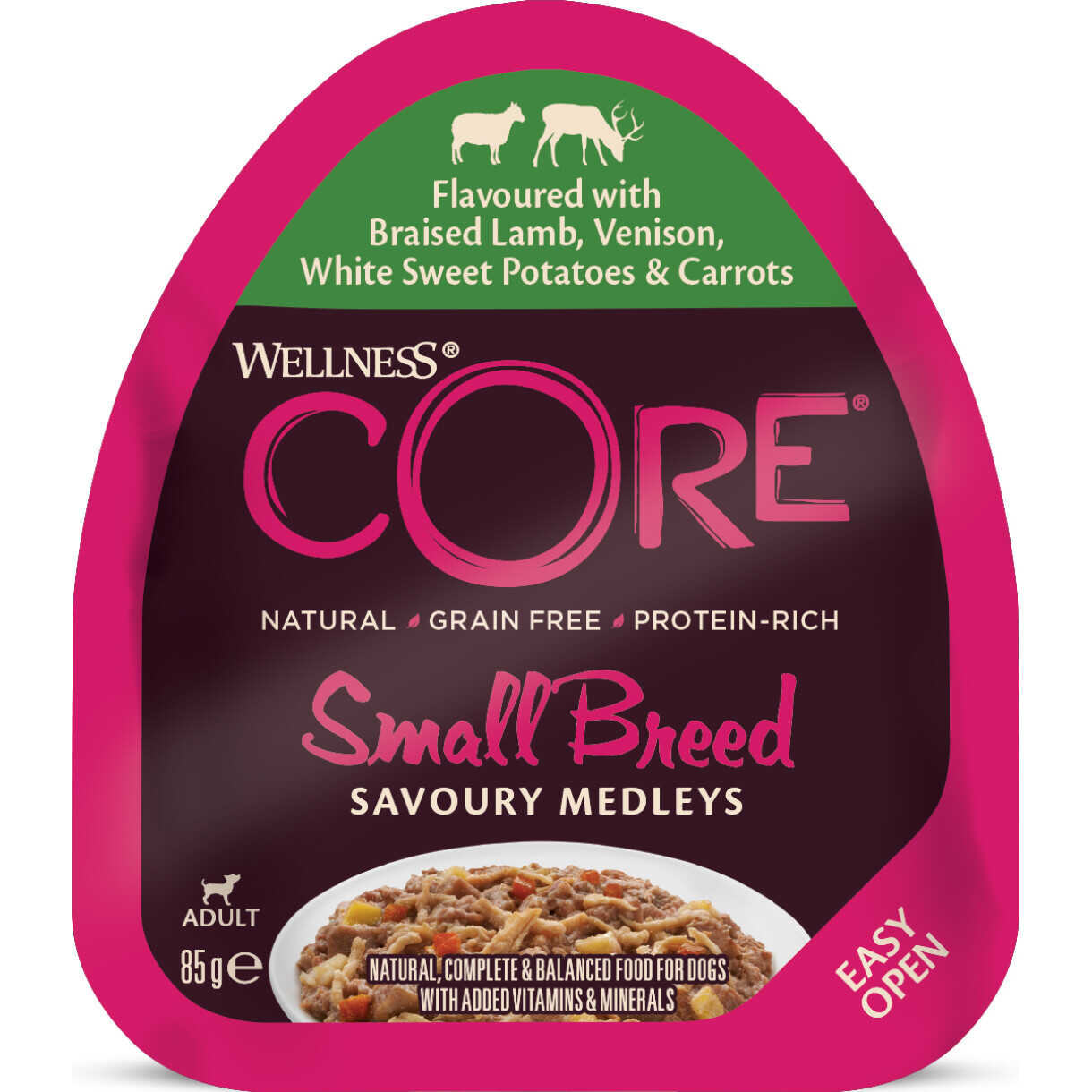 85 gr CORE hundevådfoder til mindre hunde med kylling - lam og grønsager - kornfri