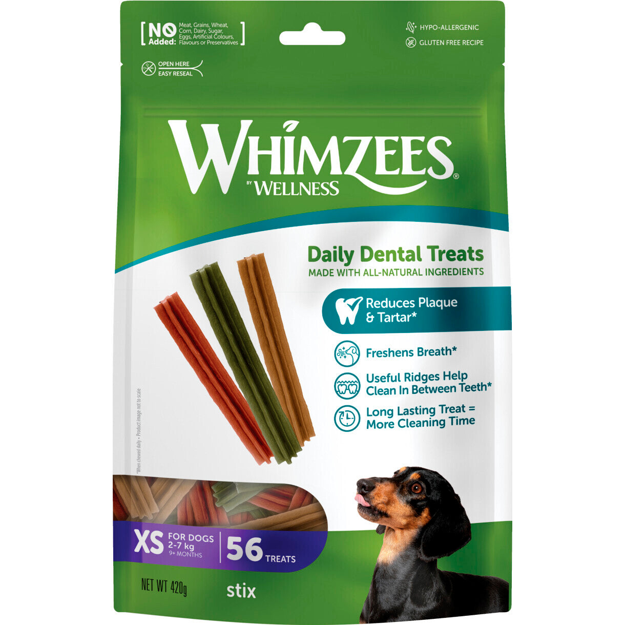56 stk Whimzees denta stix XSmall til små hunde fra 2 til 7 kg - glutenfri