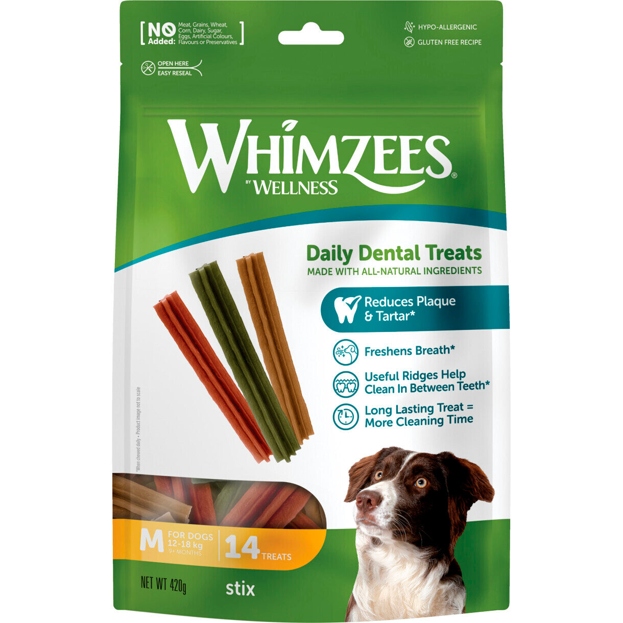 14 stk Whimzees denta stix Medium hunde fra 12 til 18 kg - glutenfri