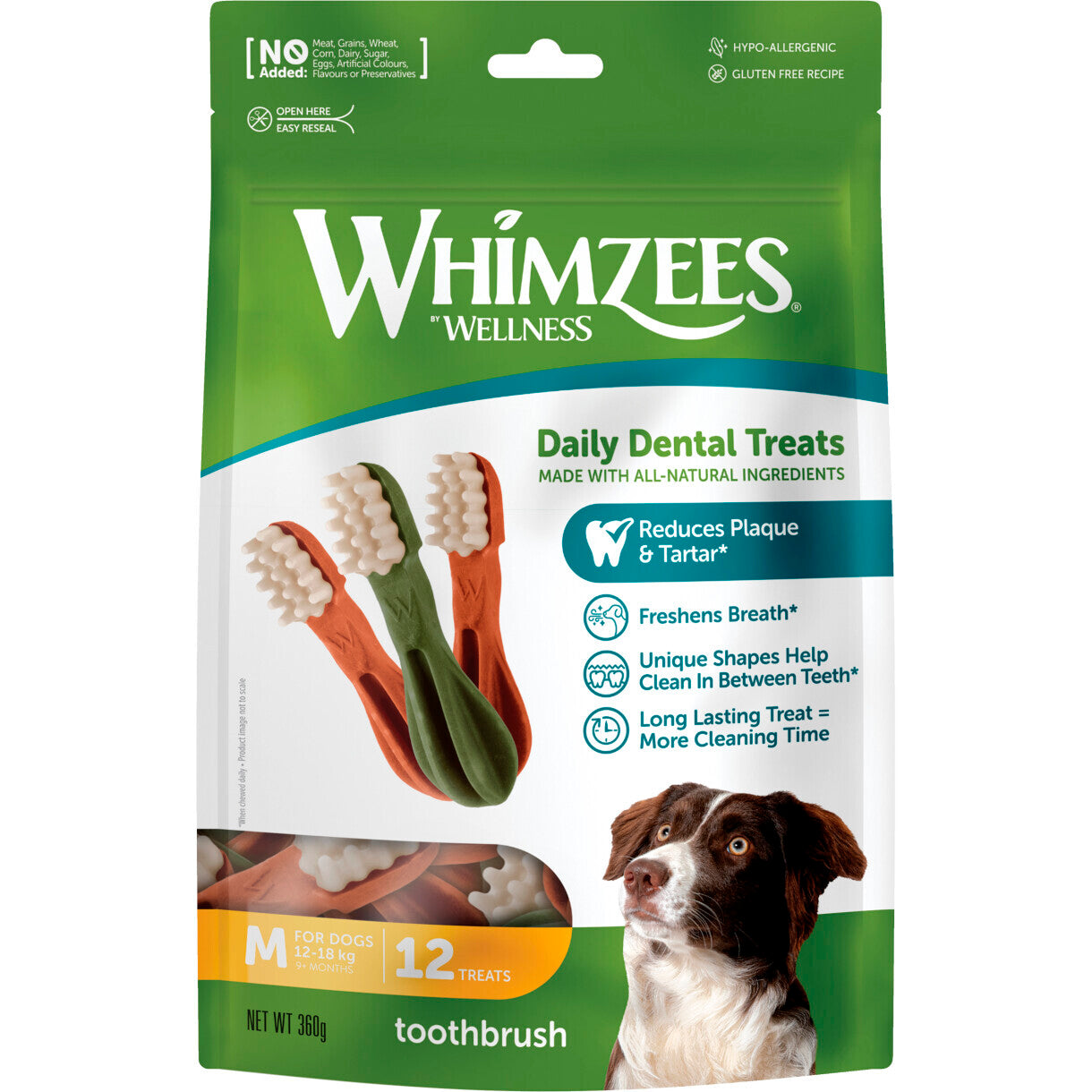 12 stk. Whimzees Toothbrush Star M til mellemstore hunde - 360 g