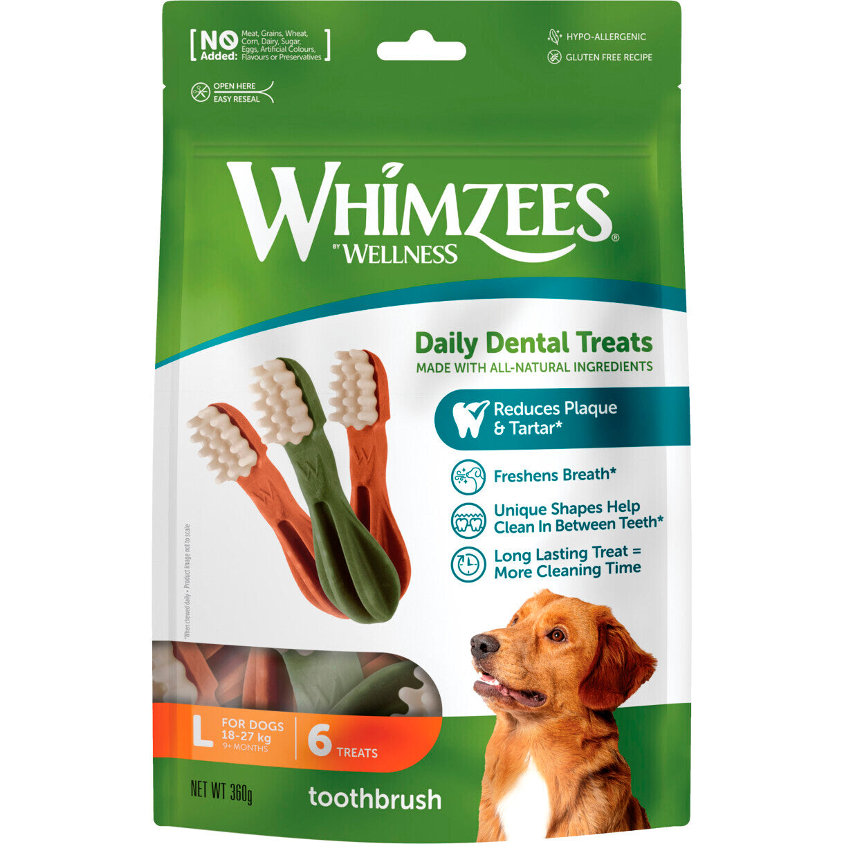 6 stk. Whimzees Toothbrush Star L til store hunde - 360 g