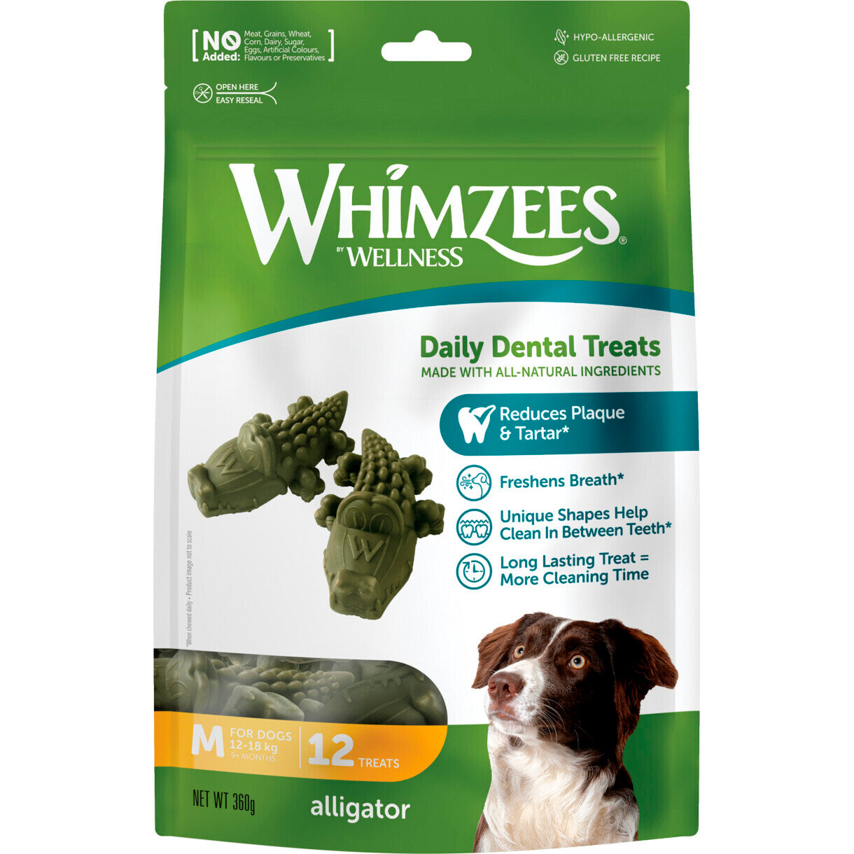 Whimzees Alligator hundegodbidder - til hunde fra 12 til 18 kg - glutenfri