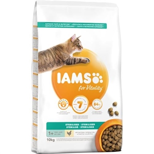 10 kg Iams kattefoder Sterilised voksen light kylling - fra 1 år.