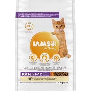10 kg Iams kattefoder til Killinger og Junior katte fra 1 til 12 måneder