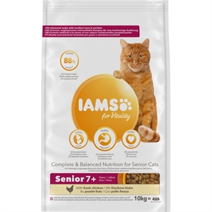 10 kg Iams kattefoder til voksen og senior katte - fra 7 år - med kylling