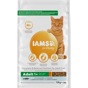 10 kg Iams kattefoder til voksne katte Ocean Fish fra 1 til 6 år