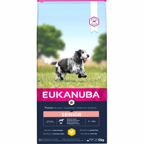 indlogering Himlen tidsskrift 12 kg Eukanuba hundefoder Senior Medium Breed med kylling + 10 år