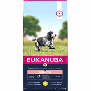 12 kg Eukanuba hundefoder Senior Medium Breed med kylling + 10 år