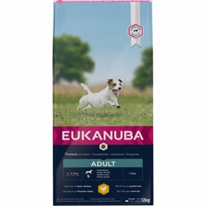 12 kg Eukanuba hundefoder med kylling til små hunde fra 1 til 8 år