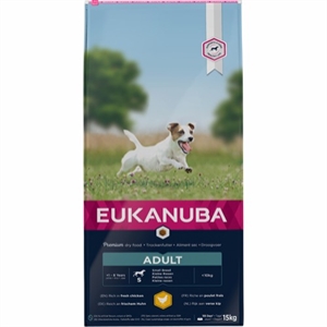 15 kg Eukanuba hundefoder med kylling til små hunde fra 1 til 8 år
