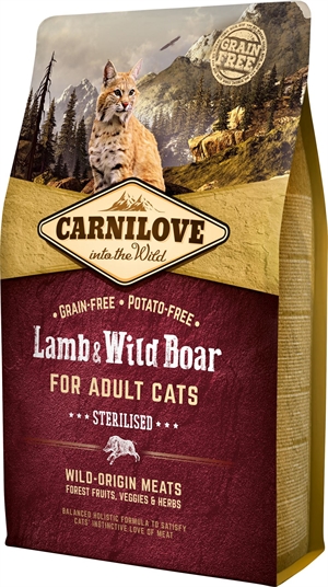  2 kg Carnilove Sterilised kattefoder med lam og vildsvin - kornfrit