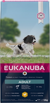 12 kg Eukanuba hundefoder Adult Medium med kylling
