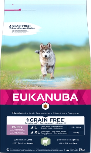 3 kg Eukanuba Puppy Large - Xlarge breed kornfri med lam hvalpefoder 1 - 24 mdr