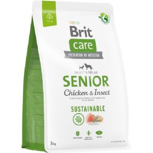 3 kg Brit Care hundefoder Adult All Breed med kylling og insekter til senior hunde + 8 år