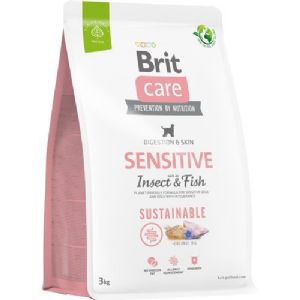 3 kg Brit Care hundefoder Sensitive skin med fisk og insekter til alle typer hunde - Kornfrit