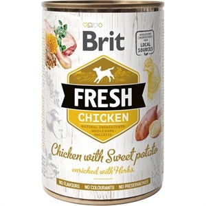 6 x 400 gr Brit Fresh hundevådfoder med kylling og søde kartofler - glutenfri