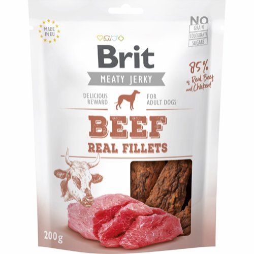 Brit hundesnack Jerky Beef Fillets kylling og oksekød -