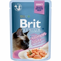 Brit katte-vådfoder med laksefiletstykker i sovs til steriliserede katte 24 stk. x 85 g