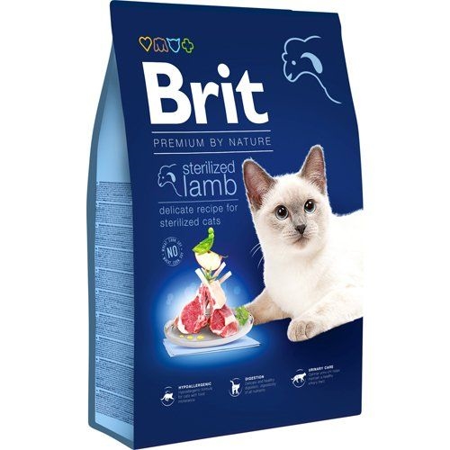 8 kg Brit Premium by Nature kattefoder med Lam til steriliserede katte fra 7 år