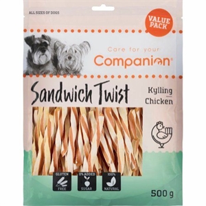 Companion hundesnack med kylling Sandwich Twist 500g Value Pack sukker og glutenfri